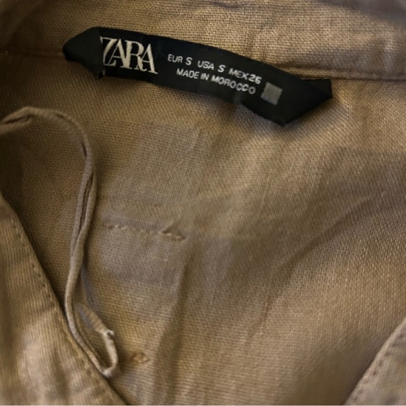 Zara Tan Linen Midi Dress with Dolman Sleeves and Mandarin Collar - Picture 7 of 8